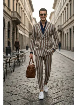 Costum barbati slim fit in carouri sacou + pantaloni 1077 X9